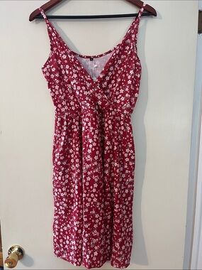 Red Floral Midi Sundress with Adjustable Straps